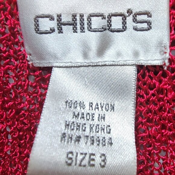 Chico's Ruby Red open weave cardigan with fringe detail - sz XL (3) - Picture 4 of 6